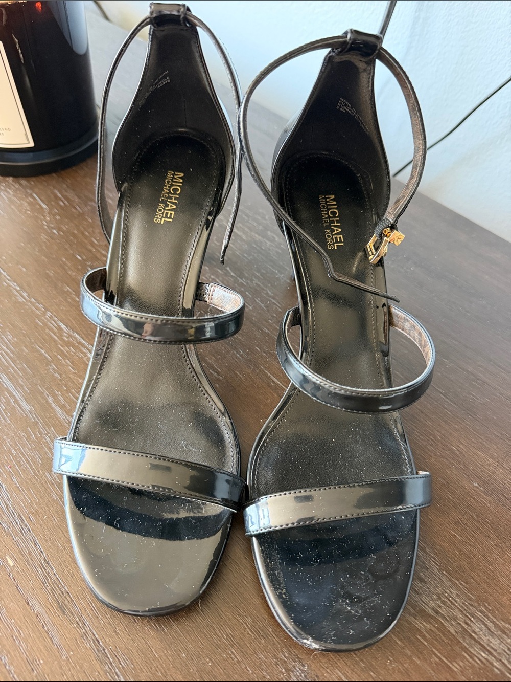 Michael Kors Black Patent Leather Ankle-Strap Sandals